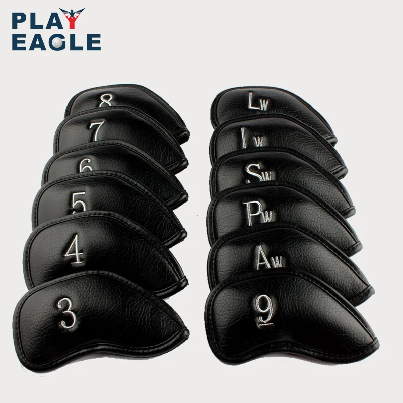 

Golf 12pcs Black PU Leather Golf Iron Head Covers Set Headcover with white Number Embroideried,Easily get The Needed clubs