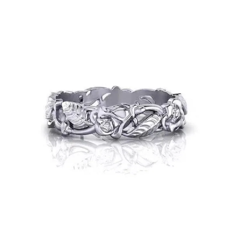 New Fashion Jewelry Rose Flower Leaf Silver Rings for Women Wedding Engagement Vintage Gifts | Украшения и аксессуары