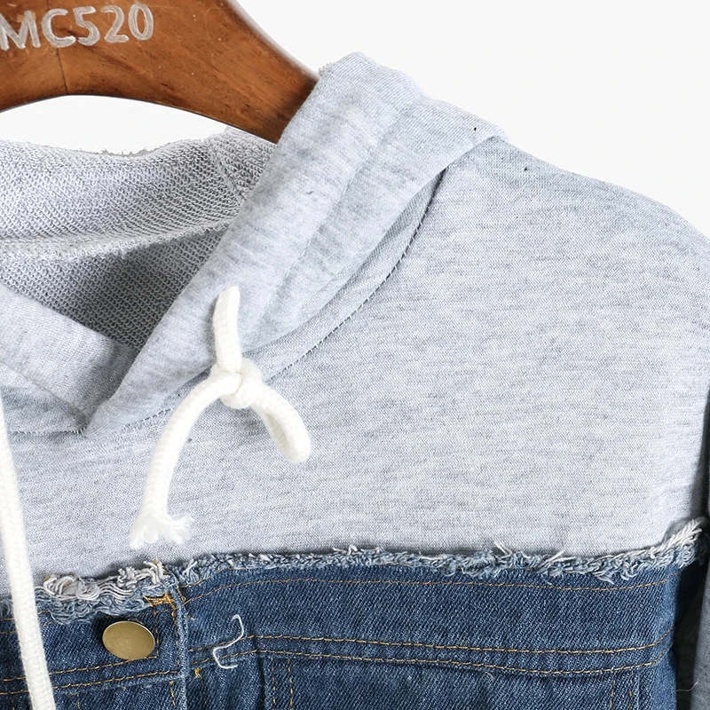 2018 с длинным рукавом Сращивание Толстовка Платье из джинсовой ткани Для женщин