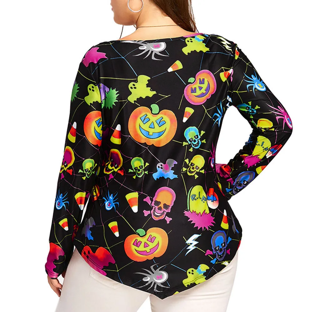 Сексуальные осенние женские рубашки с длинным рукавом и принтом черепа на
