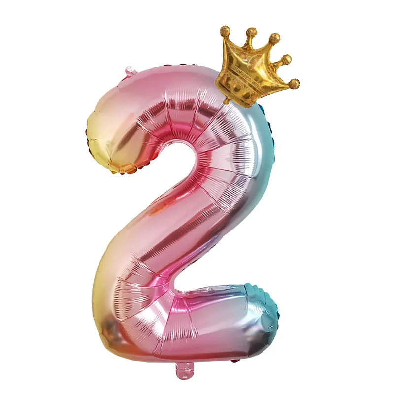Number 2 crown 32 дюймов шара с цифрой цифры клипсы для воздушных шаров, Радуга шары для свадьбы и дня рождения вечерние аксессуары для взрослых и детей, 0-9 цифровой воздушные Globos - Цвет: Number 2 crown