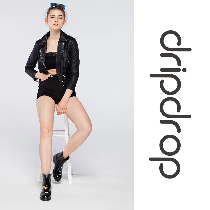 DRIPDROP Резиновые сапоги из ПВХ Водонепроницаемые для Женщин с Аппликации Котов и