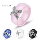 8 мм белые черные керамические кольца Плюс Большой Кубический Цирконий для женщин из нержавеющей стали Свадебные ювелирные изделия, обручальное кольцо никогда не выцветают