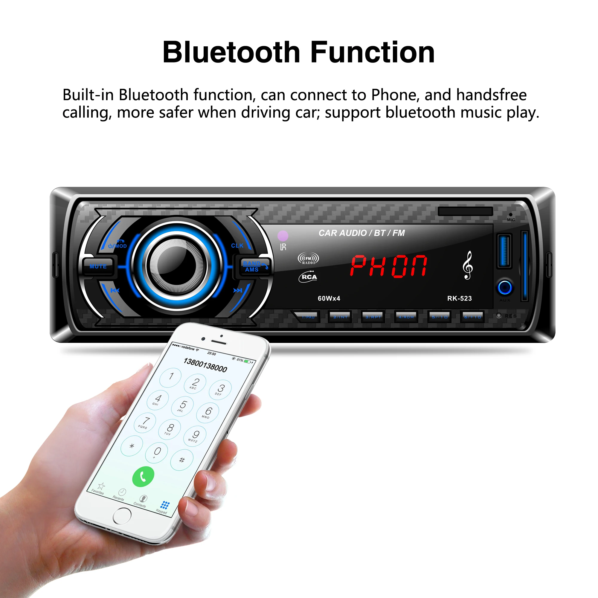 Автомобильный FM-радио MP3-плеер Bluetooth USB SD AUX с пультом дистанционного управления 12