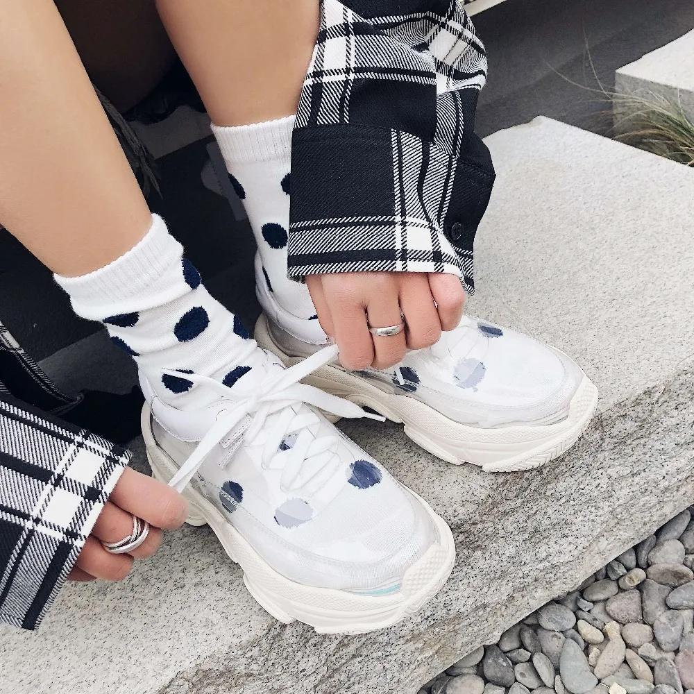 Lenksien/Новые модные кроссовки из прозрачного ПВХ на шнуровке с круглым носком