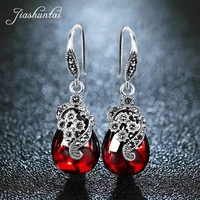 jiashuntai retro 100 925 sterling silver earrings for women vintage natural chalcedony garnet ruby earrings jewelry female