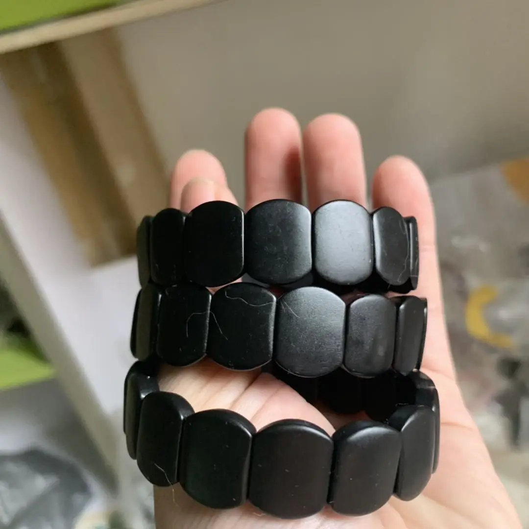 Браслет с черными бусинами из бразильских камней планшетов для мужчин и женщин