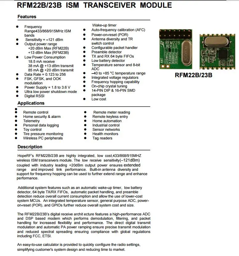 RFM22B RFM22BW | сообщения-S2 | SMD-S1 | DIP-D | модуль беспроводного приемопередатчика | FSK | 433 | 868 | 915M SI4432 основные чипы