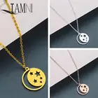 Ожерелье с кулоном QIAMNI Crescent Moon Star, круглое геометрическое ожерелье для женщин и девочек, подарок на день рождения, украшения Вселенная