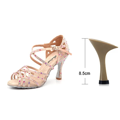 Apricot 8.5cm Ladingwu/танцевальная обувь для латинских танцев; женские туфли для сальсы, танго, Танго, красный гранат, стразы; танцевальные свадебные туфли; Каблук 6-9 см - Цвет: Apricot 8.5cm