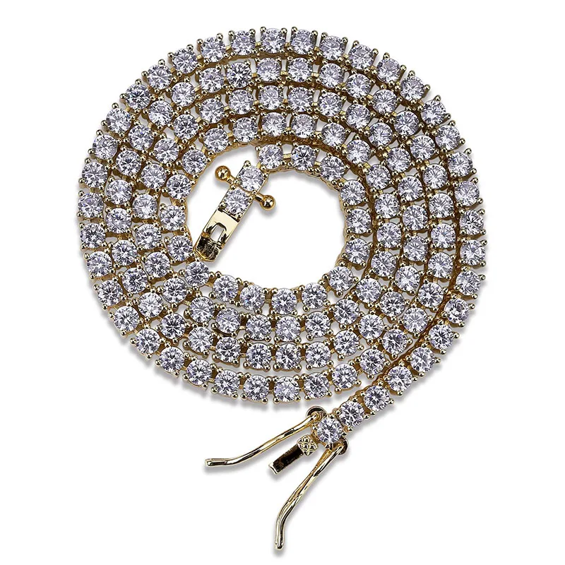 Bling Iced Out цепи ожерелье 16 дюймов-24 дюймов 3 мм теннисная цепь AAA кубический цирконий мужские хип-хоп ювелирные изделия