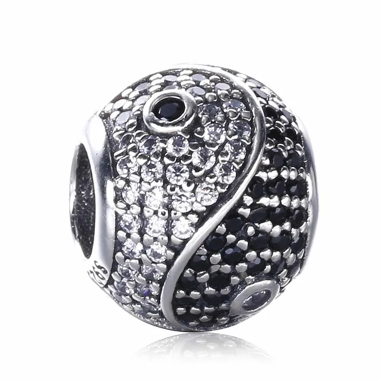 Смешанные Камни белый и черный CZ проложить Баланс Подвески Бусы стерлингового
