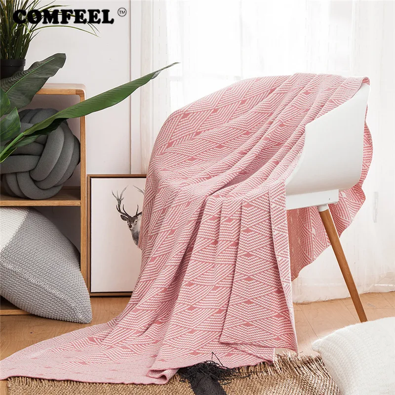 COMFEEL 100% хлопок розовый решетки одеяло 120*160 см Вязание геометрический дома плед