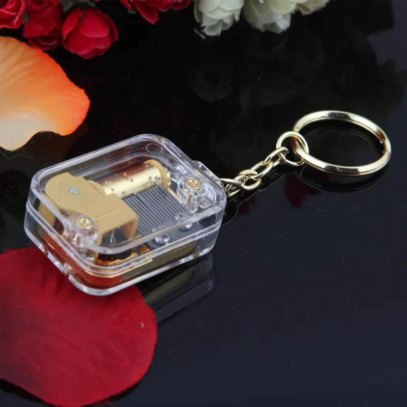 Акриловый позолоченный брелок музыкальная шкатулка золотой свадебный сувенир