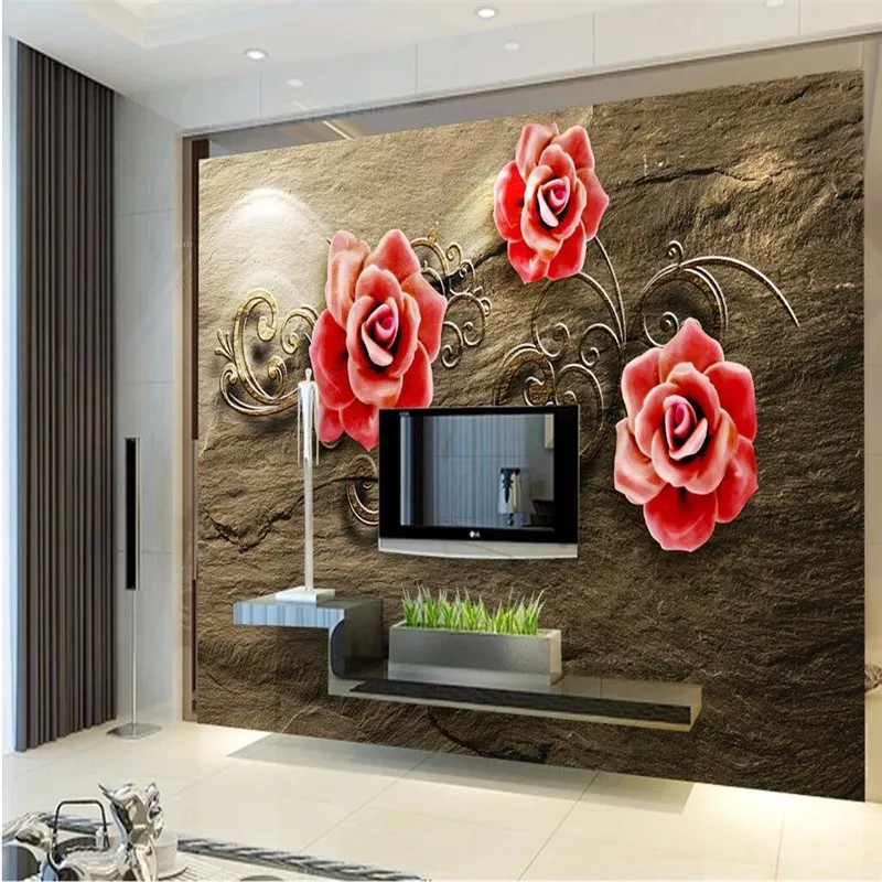 Beibehang Custom 3d Wallpaper European Style Red Rose Brown Background 3D Living Room TV Bedroom Photo | Обустройство дома