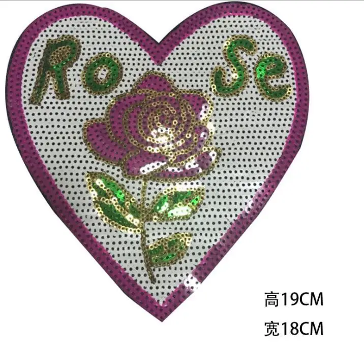Большое сердце n роза цветок нашивка с блестками для одежды винтажная вышитая