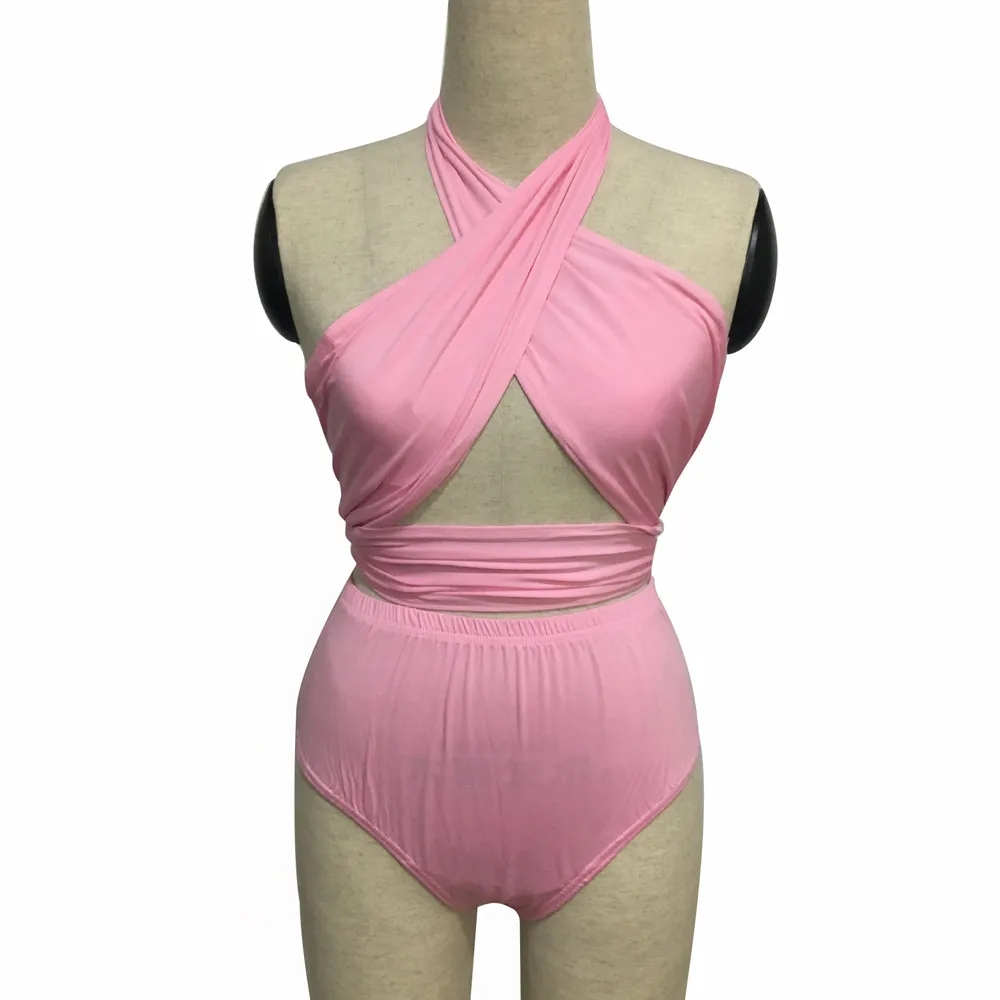 Женский купальник бикини с лямкой на шее высокой талией|Комбинезоны| |