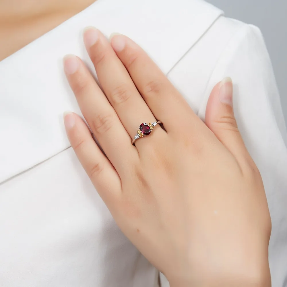 LP Solid 14K белое золото натуральный родолит гранат апельсин обручальное кольцо