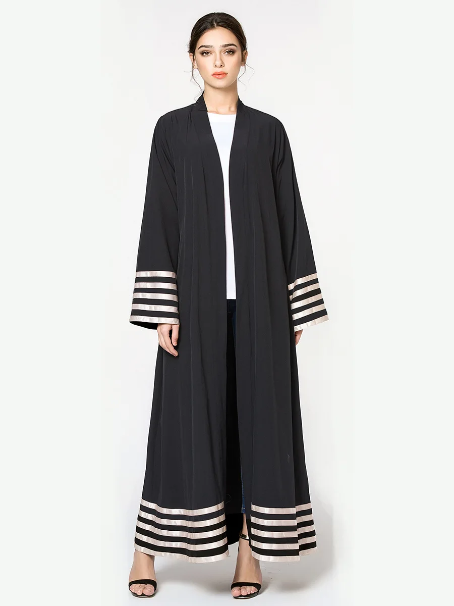 2018 полиэстер мусульманская одежда для Дубай abaya Арабская кардиган в полоску