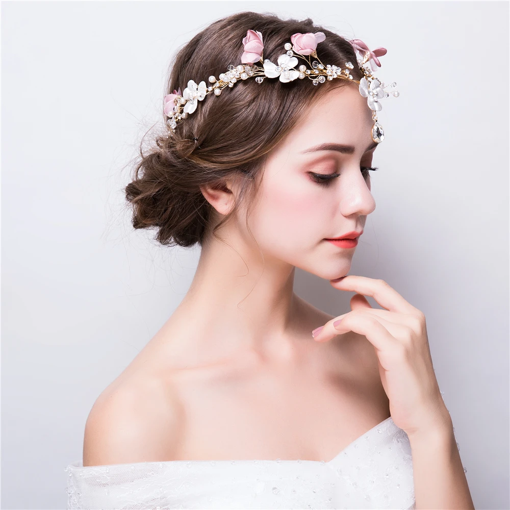 Стразы для принцессы розовые цветочные аксессуары волос невесты свадебная