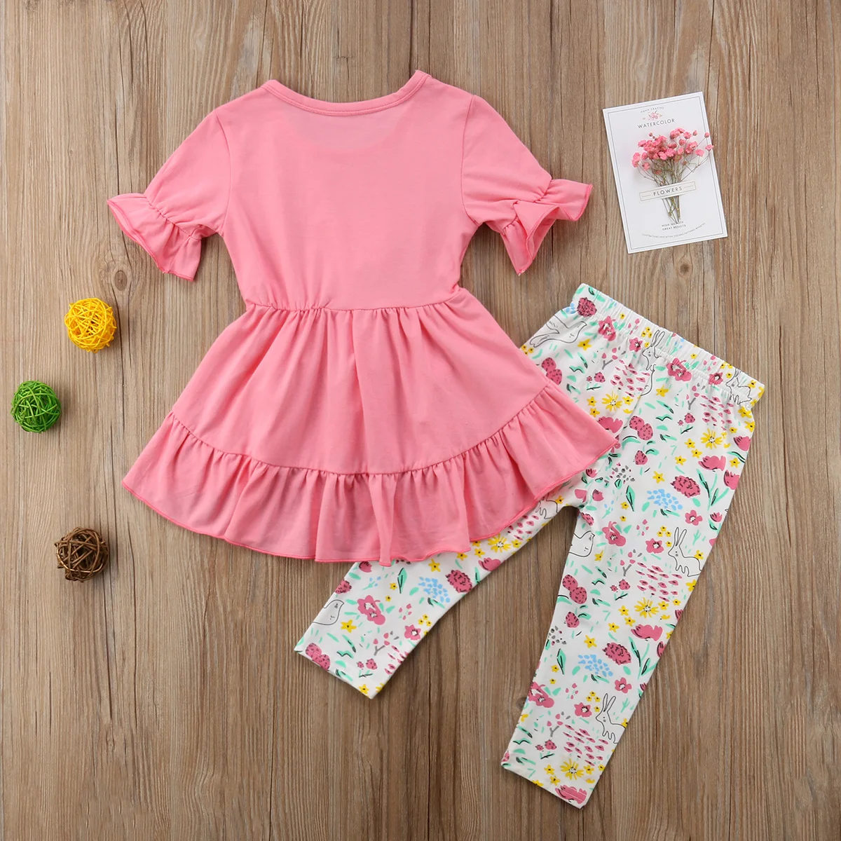 Пасхальные костюмы для девочек туника с оборками и кроликом хлопковые штаны