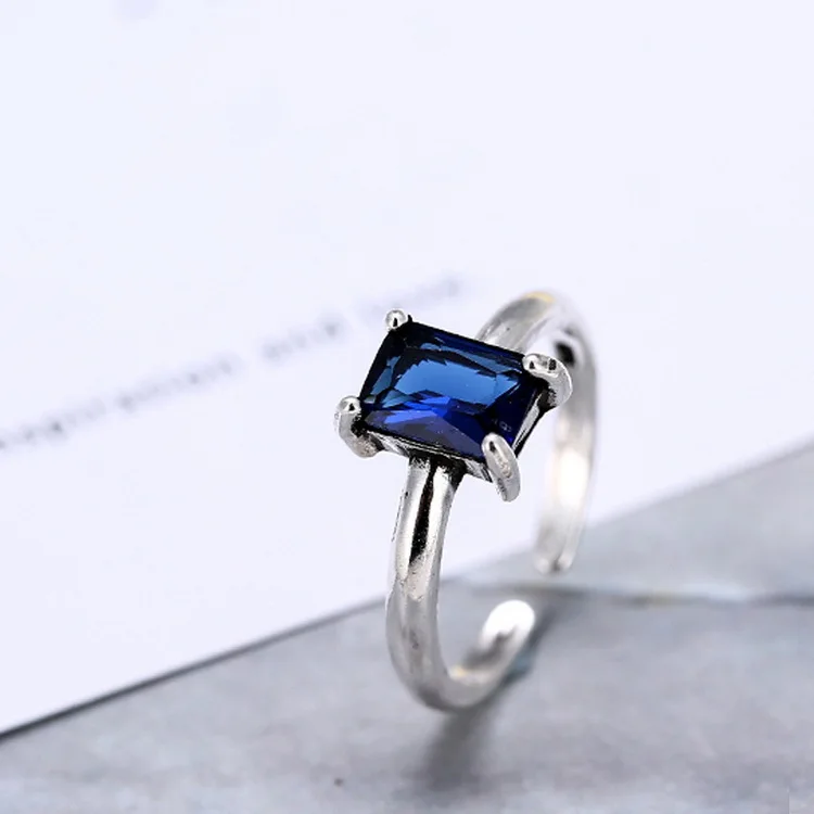 Флэш-синий покер площади AAA cz Кристалл кольца перста анель bijoux рок стиль 925