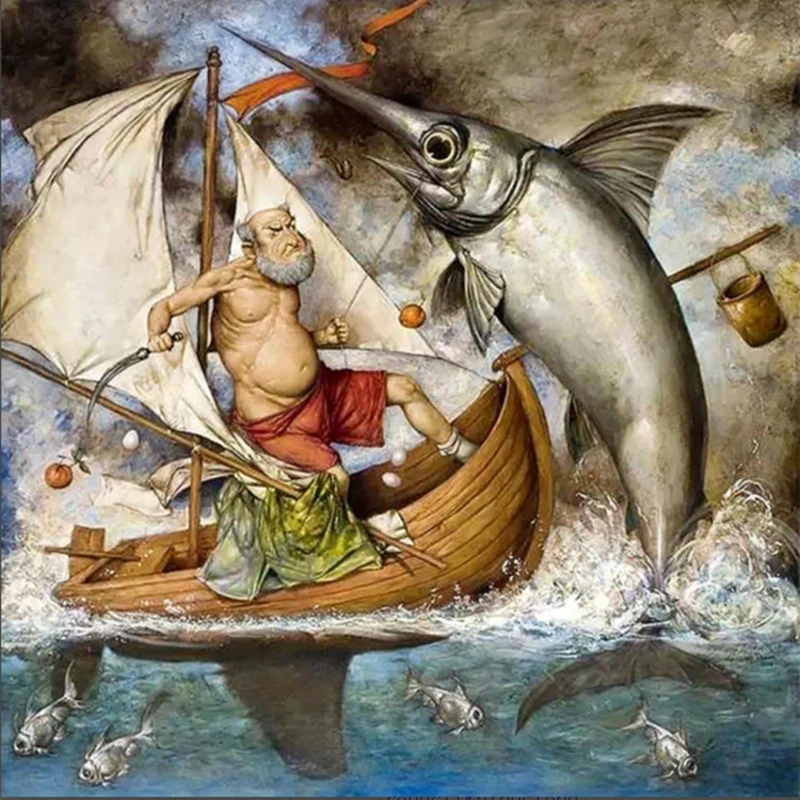 Алмазная вышивка в рыбацком стиле с животными полная круглая дрель морская рыба