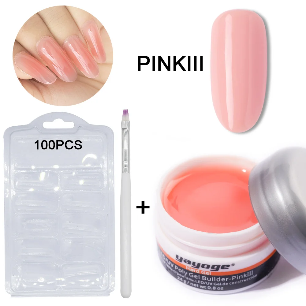 X17-Set01-pink3 Yayoge 24 мл УФ гель полигель Набор UV УФ светодиодный гель для наращивания ногтей щетка Типсы для маникюра Набор инструментов для нейл-арта - Цвет: X17-Set01-pink3