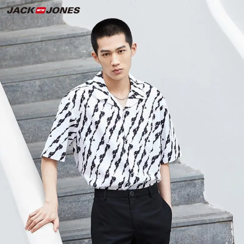 OFF WHITE JackJones Мужская хлопковая контрастная рубашка с короткими рукавами E | 219104508 - Цвет: OFF WHITE