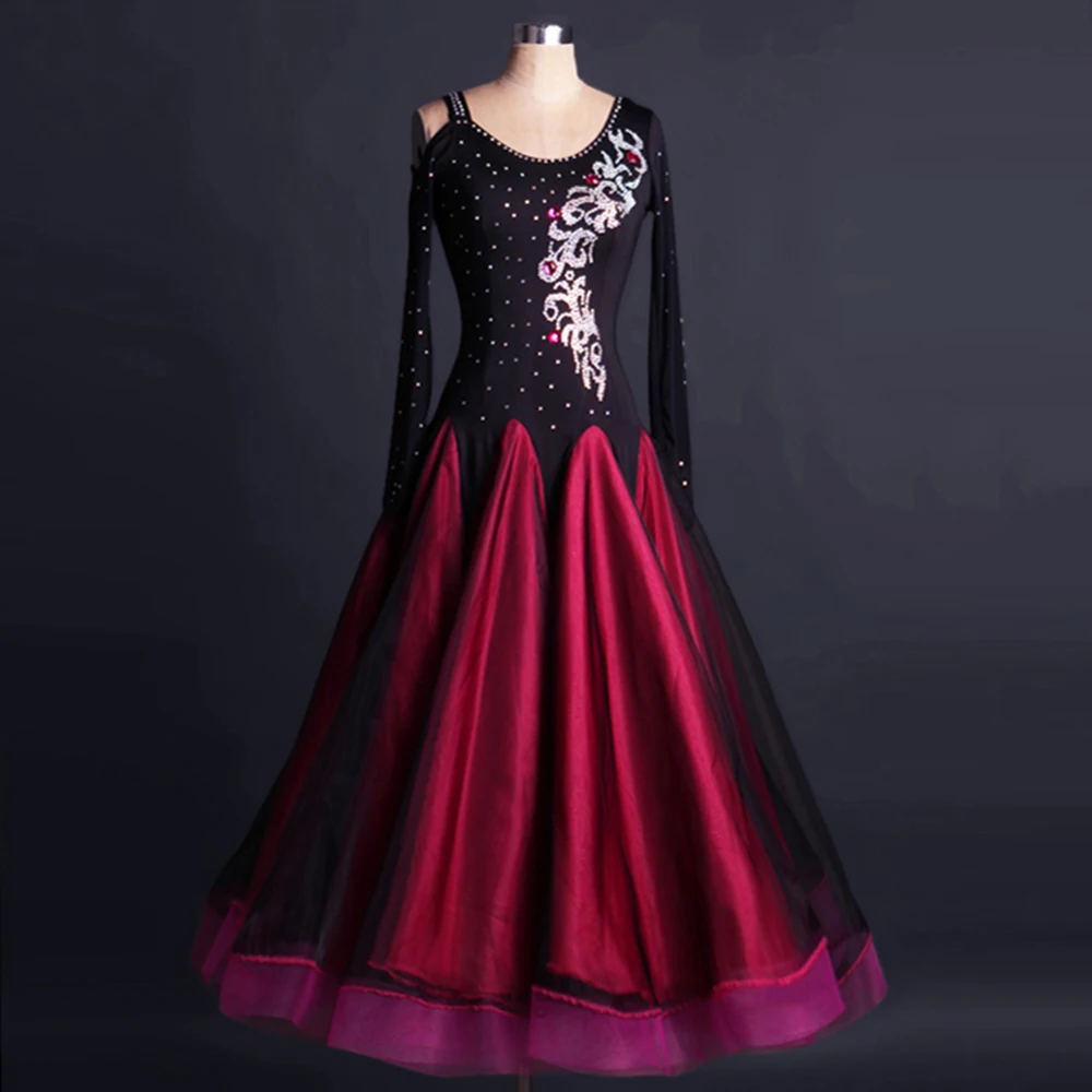 Платье для бальных танцев черное/красное стандартное платье сценические костюмы