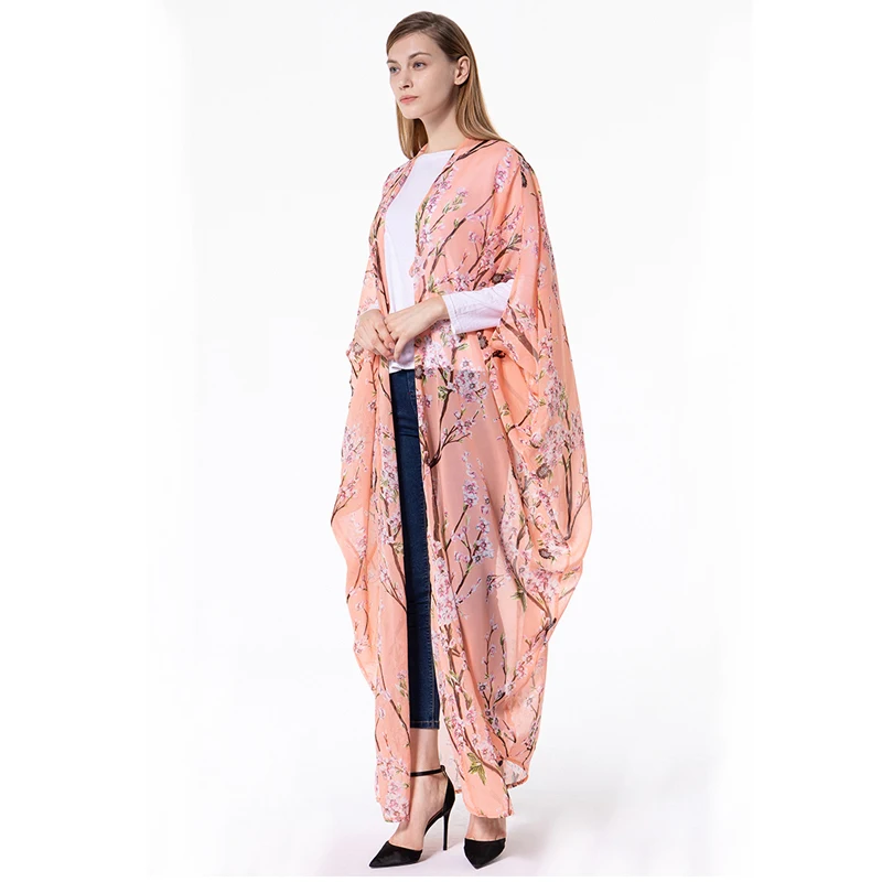 Размера плюс ropa mujer Boho abaya Дубай мусульманский корейский длинный рукав летучая мышь шифон Цветочный кимоно кардиган блузка женская одежда