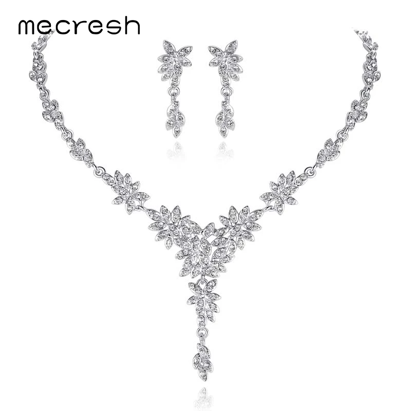 Mecresh листья с украшением в виде кристаллов Наборы свадебных ювелирных изделий