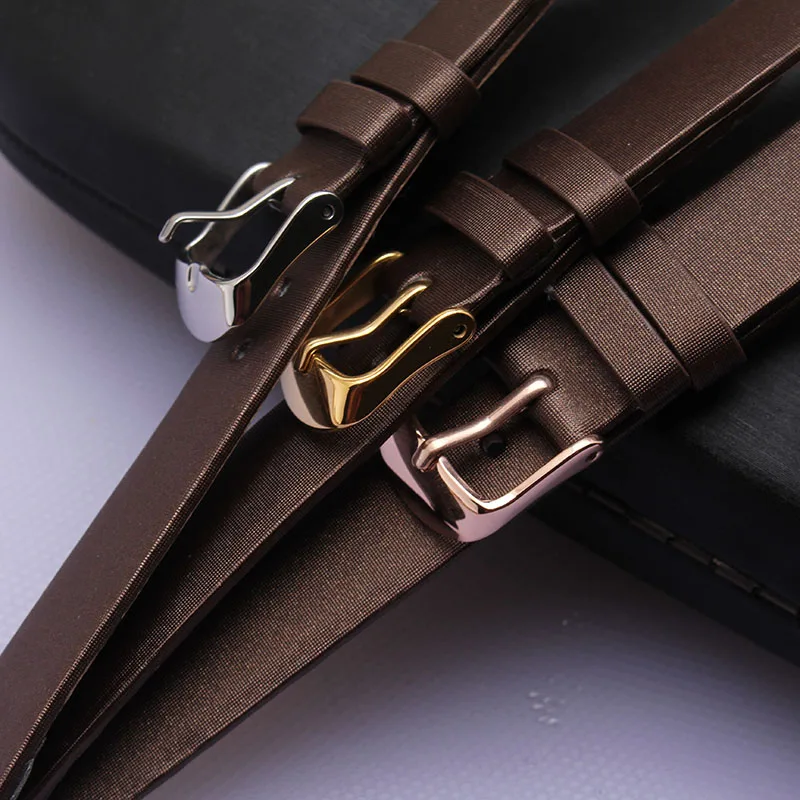 

14mm 16mm 18mm 20mm watchbands Smooth Grain spun silk soft Genuine Leather Watchbands Brown Straps with stainless steel buckle