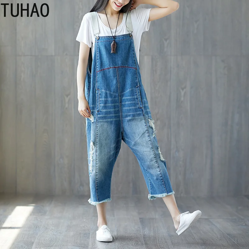 TUHAO летний Повседневный женский джинсовый комбинезон для клуба длинные брюки