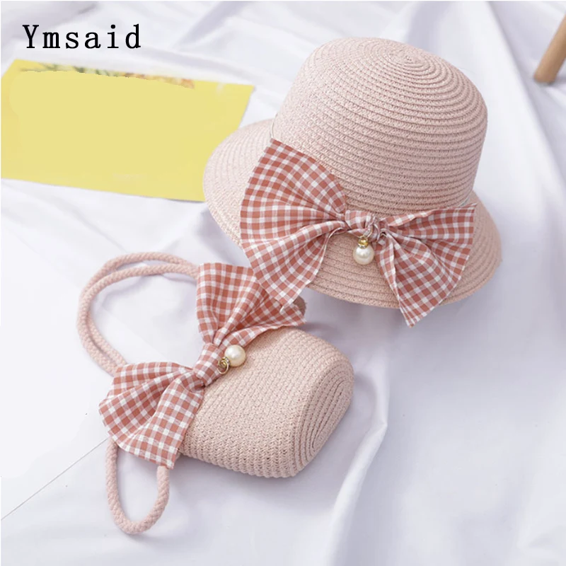 Модная детская соломенная шляпа для девочек от солнца с милым жемчугом и бантом