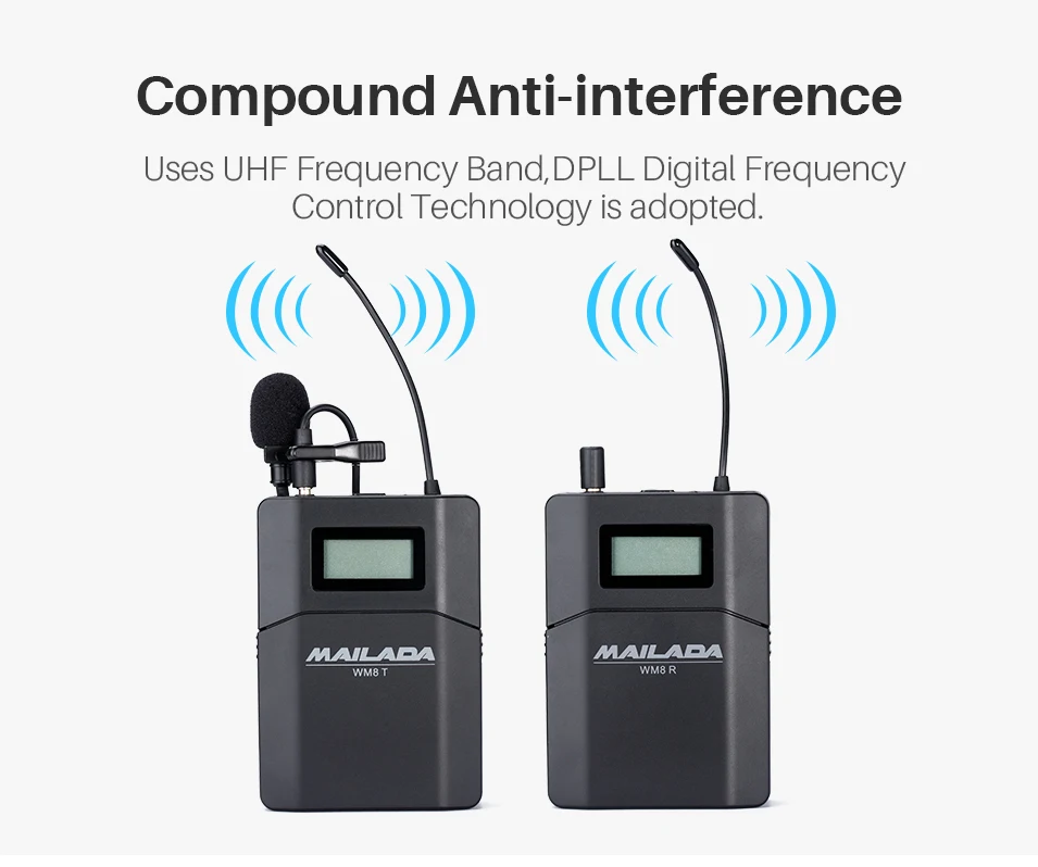Mailada WM8 Профессиональный UHF беспроводной микрофон система видео запись петличный нагрудный микрофон для iPhone DSLR рекордер интервью