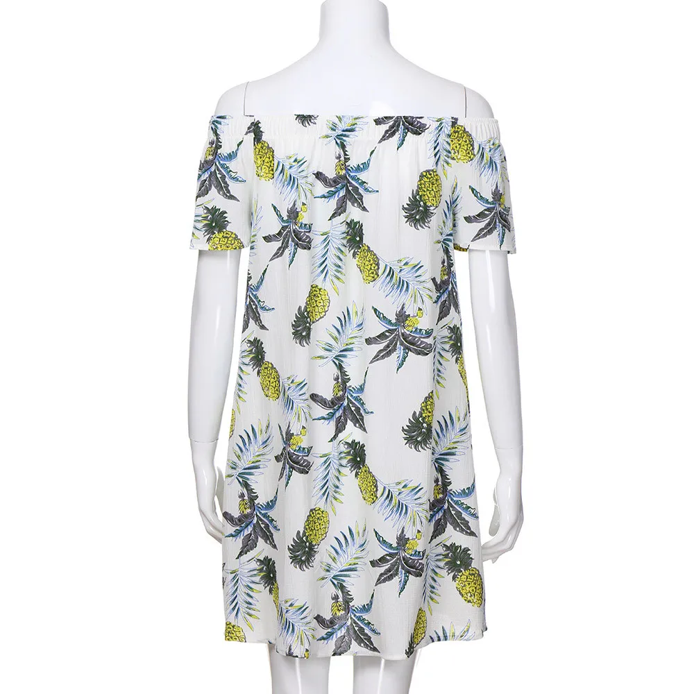 Женское платье с открытыми плечами принтом Pinapple вечерние короткие пляжные мини