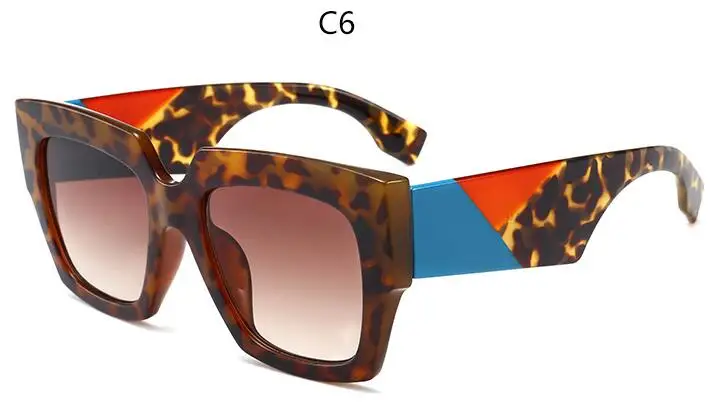 C6 leopard frame Белые Квадратные Солнцезащитные очки для женщин, большие квадратные солнцезащитные очки, женские дизайнерские брендовые роскошные большие толстые оправы, трендовые очки UV400 - Цвет линз: C6 leopard frame