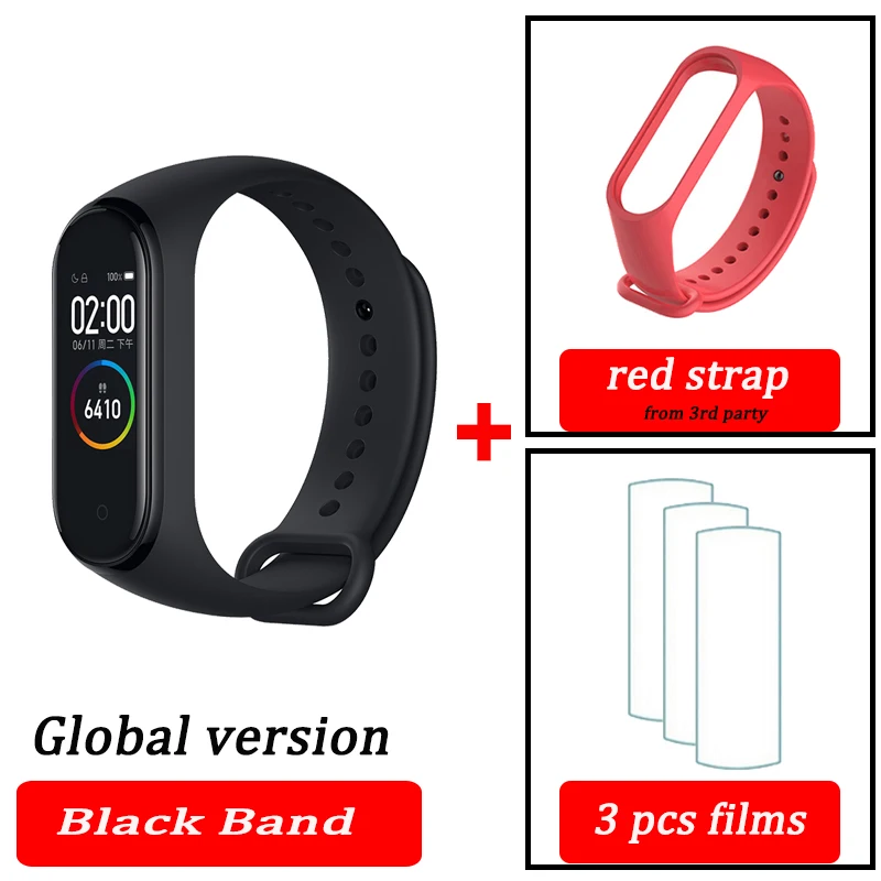 black global red Xiaomi Mi-браслет 4 смарт-Браслет фитнес-браслет MiBand Band 4 Частота сердечных сокращений большой сенсорный экран сообщение Smartband - Цвет: black global red