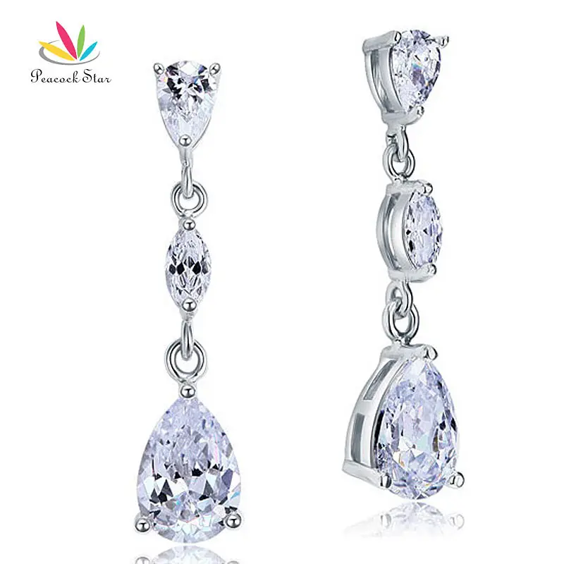 

Peacock Star Bridal 4 Carat Pear Cut Dangle Drop Sterling 925 Silver Wedding Bridesmaid Earrings Jewelry CFE8083