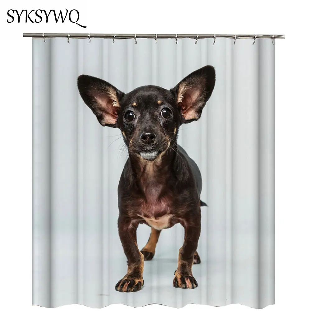 Dog Shower Curtain Chihuahua Duschvorhang White Bathroom Cute Pet Animal Polyester Fabric Curtains Bath Big Black Eyes | Дом и сад