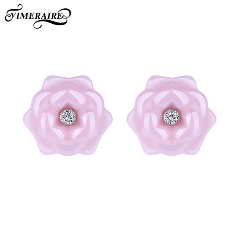 

Новые Романтические Розовые керамические серьги-гвоздики с цветочным узором, милый дизайн для женщин, модные ювелирные изделия для помолвк...
