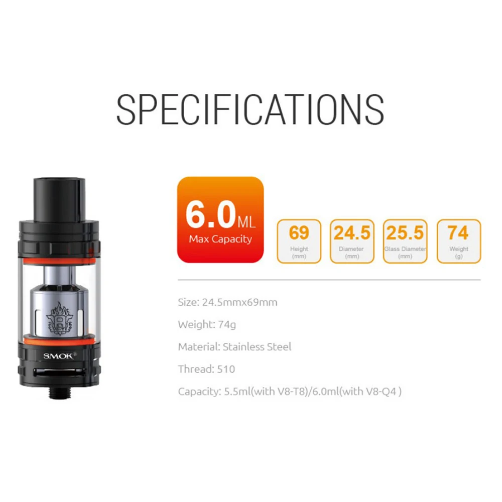 Оригинальный Smok TFV8 Танк 5 мл/6 мл облако зверь танк с верхней заполнения воздуха