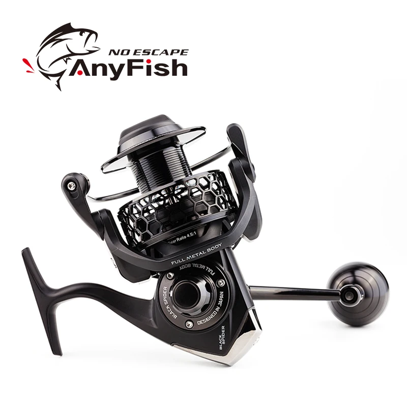 ANYFISH черный паук рыболовное спиннинговое колесо 4500 5000 6500 11+ 1BB Передаточное отношение 4,9: 1/4. 4:1/4,3: 1 Макс тяга 15~ 30 кг pesca