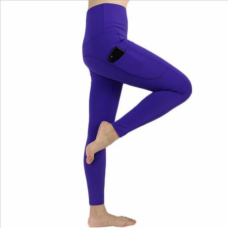 Purple Штаны для йоги, энергетические Леггинсы для женщин, для тренировок, фитнеса, пробежек, пробежек, трико для спортзала, тянущаяся спортивная одежда с карманами, Леггинсы для йоги - Цвет: Purple