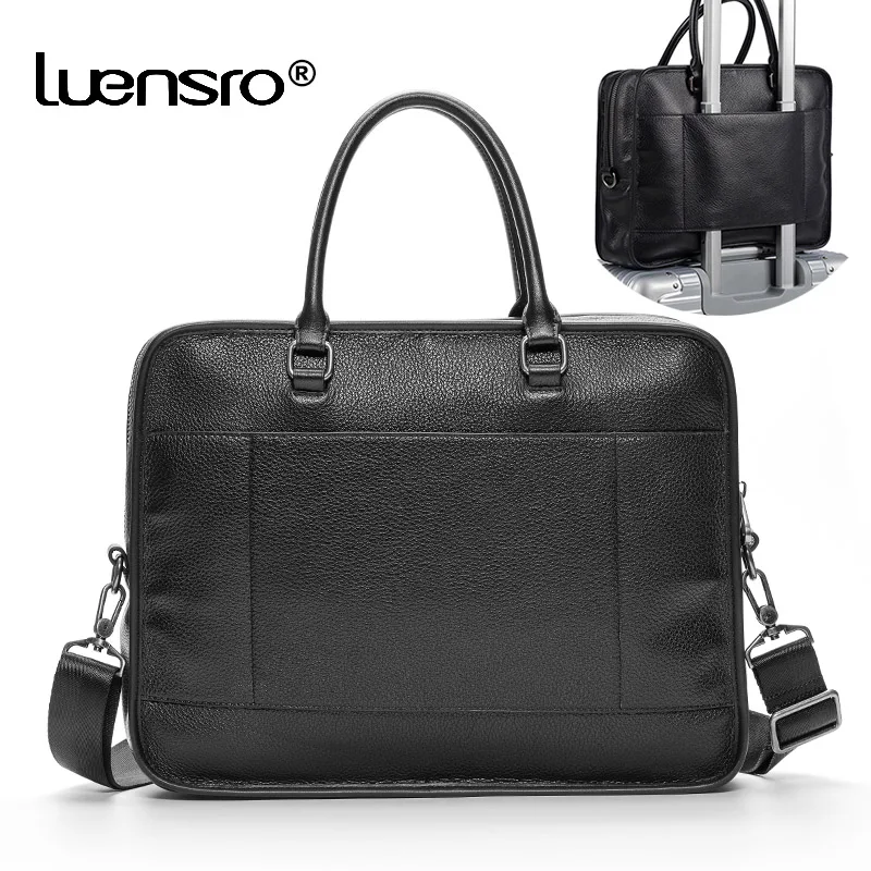 LUENSRO коровья натуральная кожа портфель черные деловые мужские сумки сумка на плечо для ноутбука сумка-портфель сумки через плечо мужские сумки
