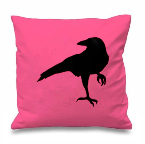 Причудливый черный ворон в готическом стиле подушки с птицами крышка серая