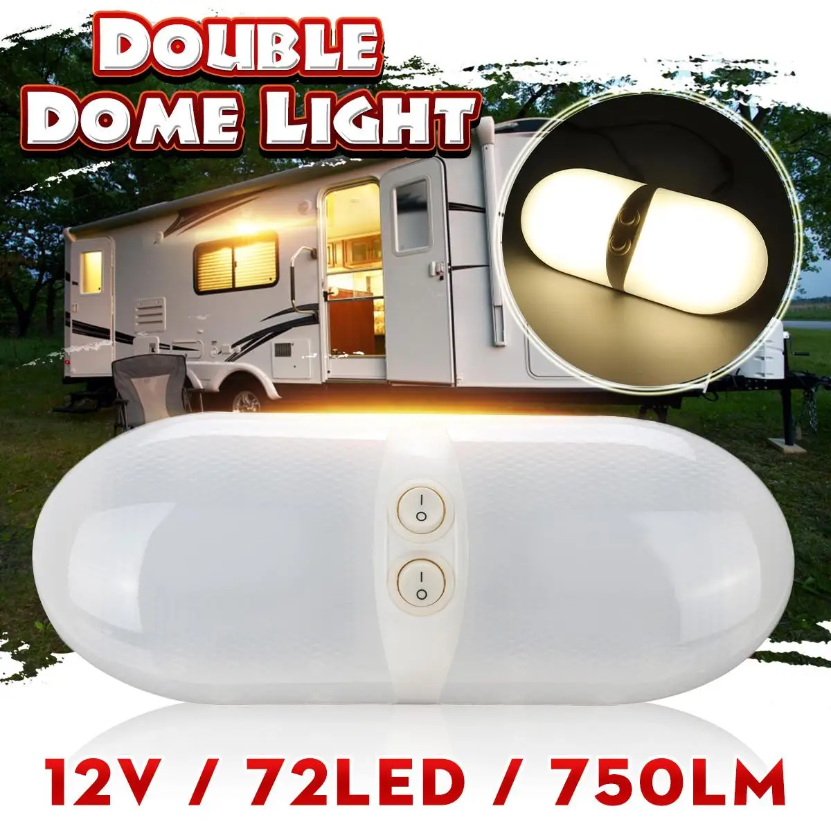 12V 72LED RV потолочный купол светильник с выключателем с двойным куполом внутренний замена светильник ing для прицепа с прицепом дом на колесах лодка