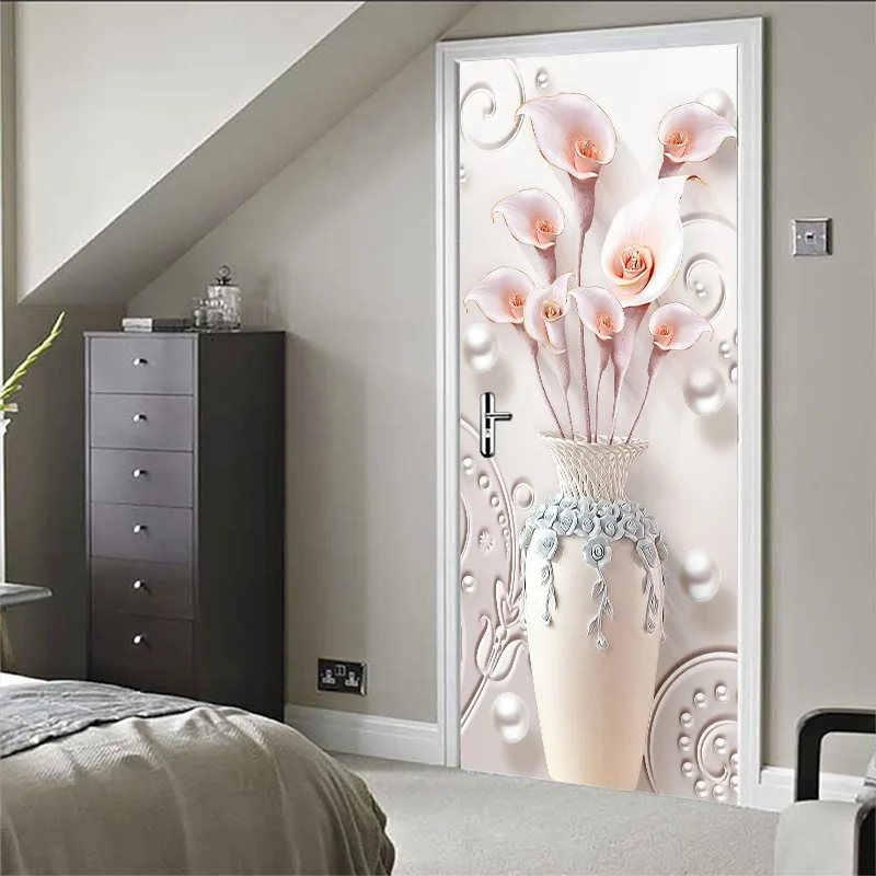 Цветы в вазе обои настенная живопись постер Цветочная дверь наклейка гостиная