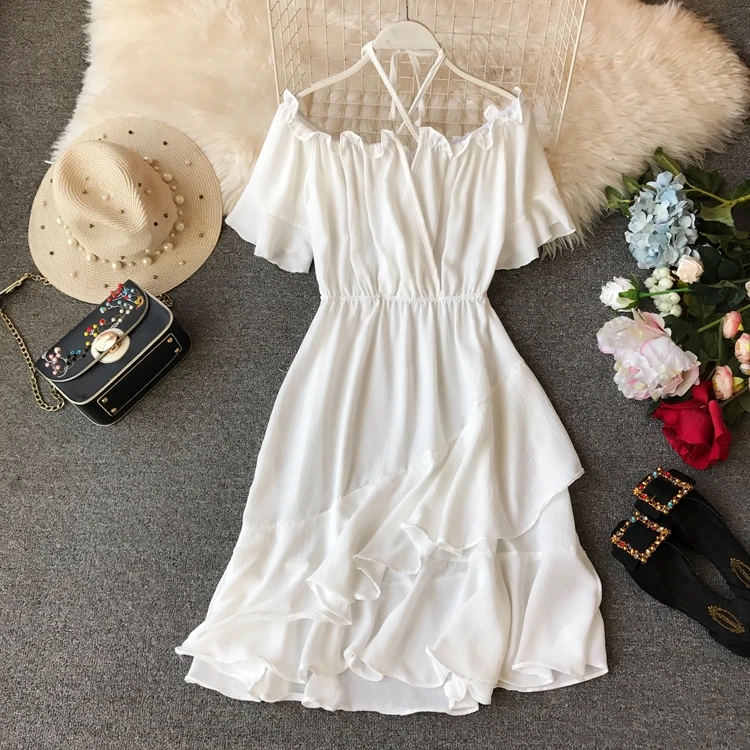 Женское пляжное платье с открытыми плечами элегантная белая туника средней